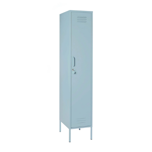 Light blue metal locker on a white background