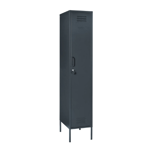 Black metal locker on a white background