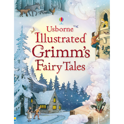 Book cover winter scene with usborne illustrated Grimm's Fairy Tales 
