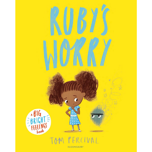 Book cover of 'Ruby's Worry' with a yellow background and illustration of a girl and a worry cloud.