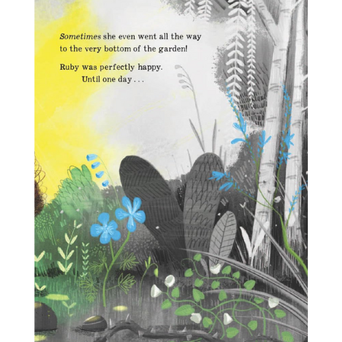 Illustration of a garden scene with text overlay