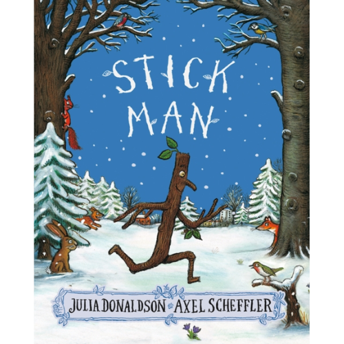 Book cover of 'Stick Man' with a stick figure running through a snowy landscape.
