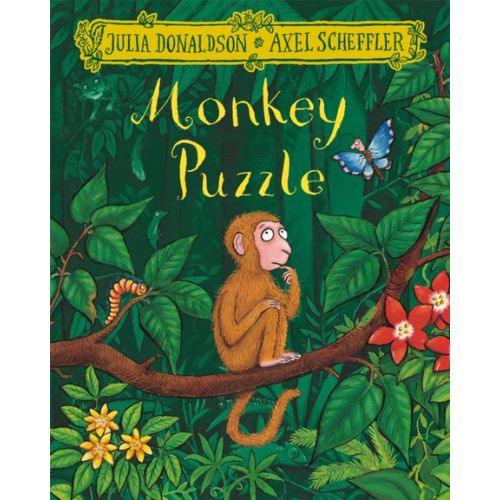 Book cover of 'Monkey Puzzle' with a monkey on a branch and jungle elements.