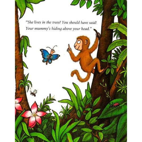 Illustration of a monkey in a jungle scene with text