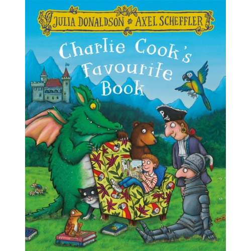 Book cover of 'Charlie Cook's Favourite Book' with colorful illustrations and characters.