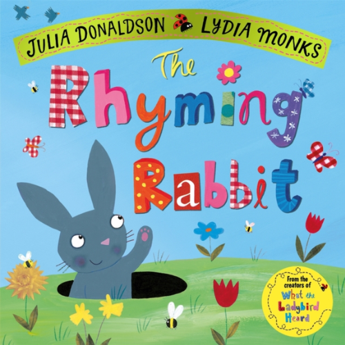 Book cover of 'The Rhyming Rabbit' by Julia Donaldson and Lydia Monks with a cartoon rabbit and colorful text.