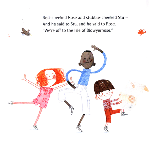 Illustration of three children dancing with text above them on a white background
