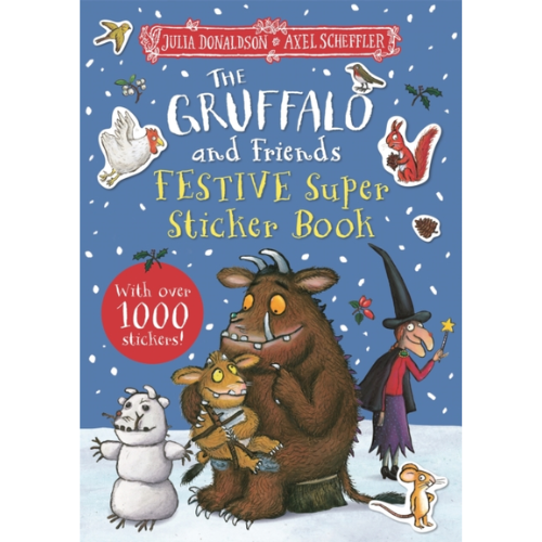 Book cover of 'The Gruffalo and Friends Festive Super Sticker Book' with characters and festive design.