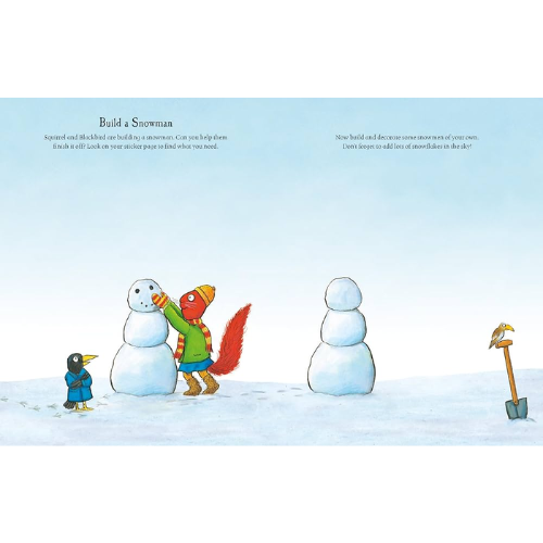Illustration of children building a snowman with text on a snowy background