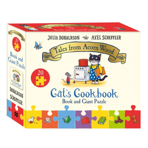 Box for 'Tales from Acorn Wood: Cat's Cookbook' book and giant puzzle by Julia Donaldson and Axel Scheffler.