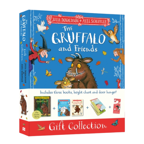 Gift collection of 'The Gruffalo and Friends' books with illustrations on a blue and red background.
