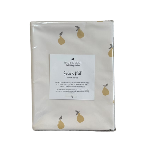 Ralphie Bear Splash Mat with pear design on a white background