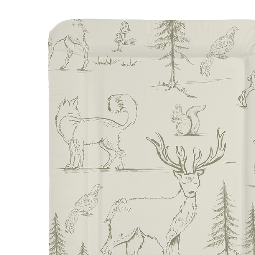 Patterned paper with illustrations of animals and nature on a light background