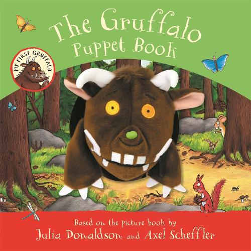 Cover of 'The Gruffalo Puppet Book' with puppet and forest scene illustration.