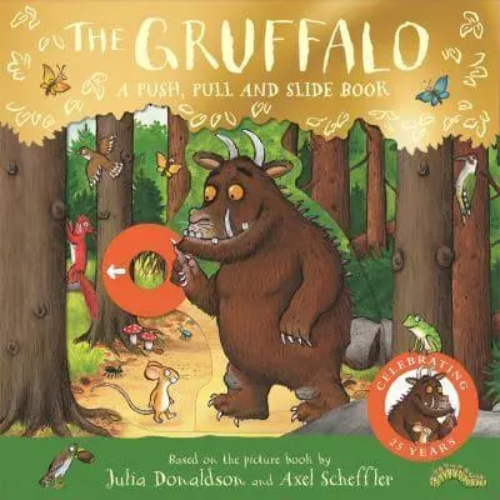 Cover of 'The Gruffalo' book with a push, pull, and slide mechanism.