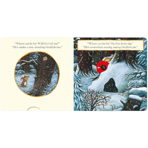 Illustrated book page with snowy scene and characters from 'Where the Wild Things Are'.