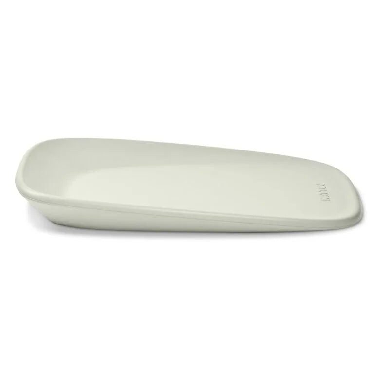 Rectangular ceramic plate in a light green color on a white background
