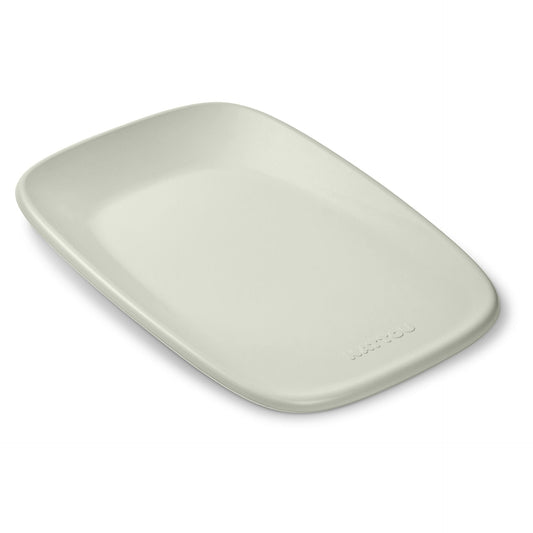 Rectangular beige plate on a white background