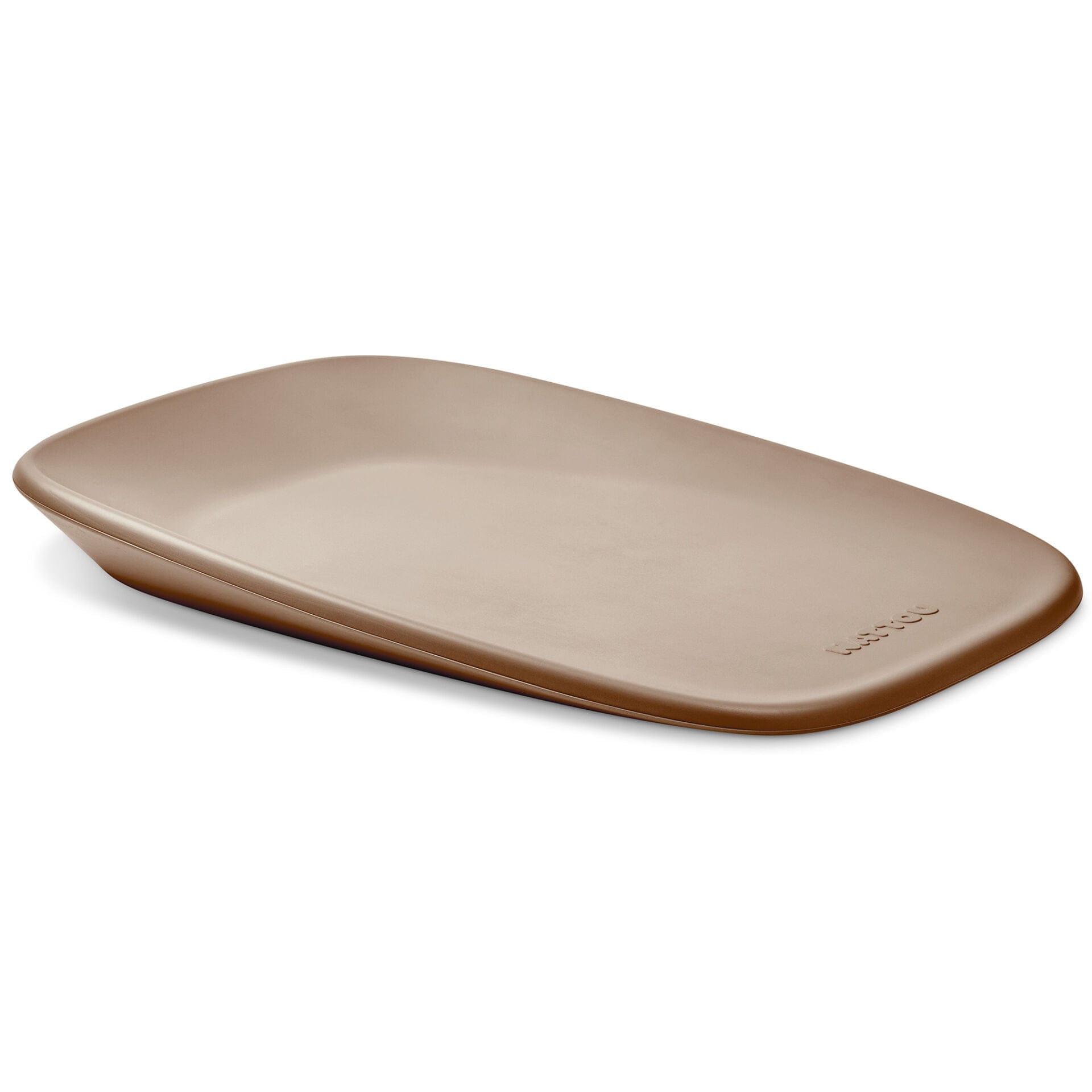 Beige ceramic platter on a white background