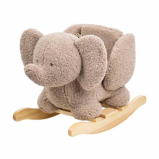 Plush elephant rocking toy on a white background