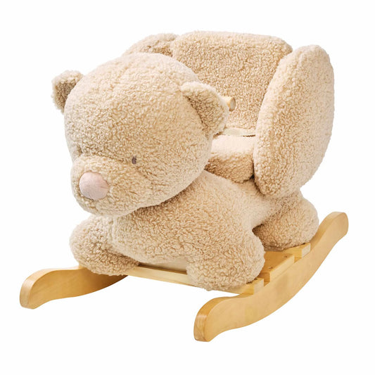 Beige teddy bear rocking chair on a white background