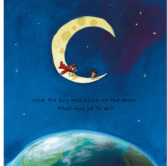 Book page illustrated of the moon with the earth below