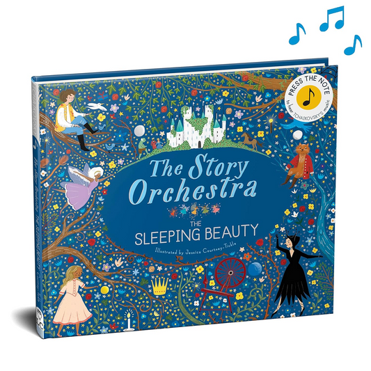 Book titled 'The Story Orchestra: The Sleeping Beauty' with musical notes on a white background