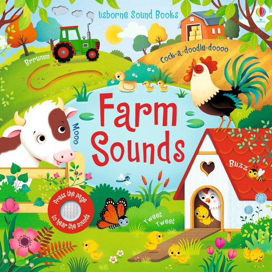 Farm Sounds front cover with usborne logo and farm animals