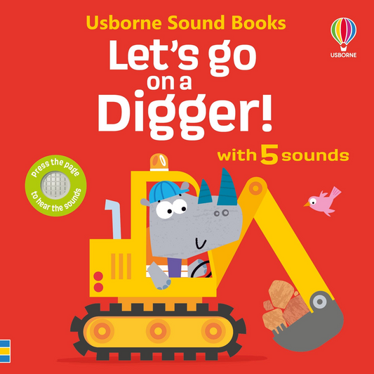 Usborne Sounds Books - Let's go on a digger with 5 sounds book with a yellow digger on the front