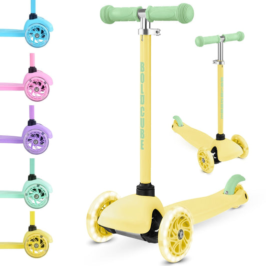 Colorful children's scooters on a white background