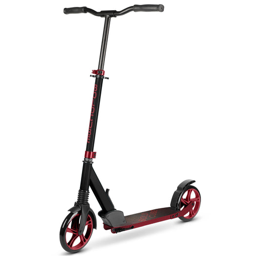 Black and red scooter on a white background