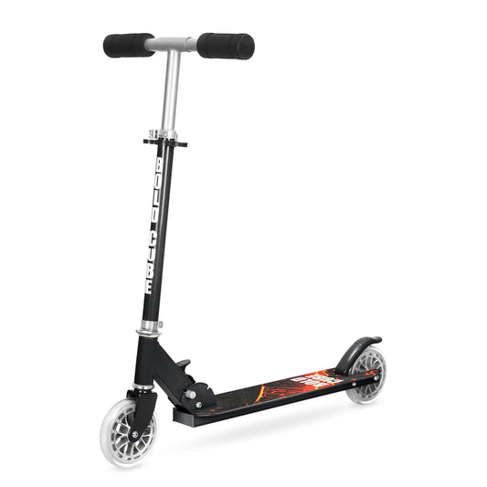 Black scooter with red design on a white background
