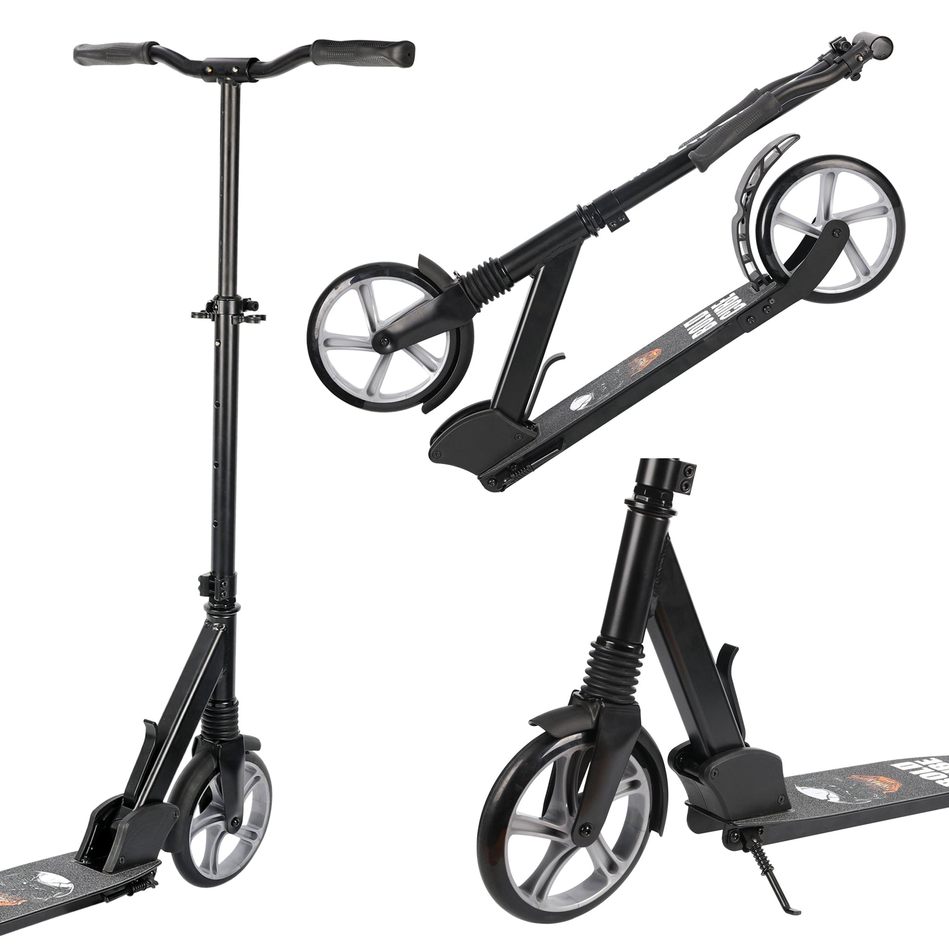 Black scooter with adjustable deck on a white background