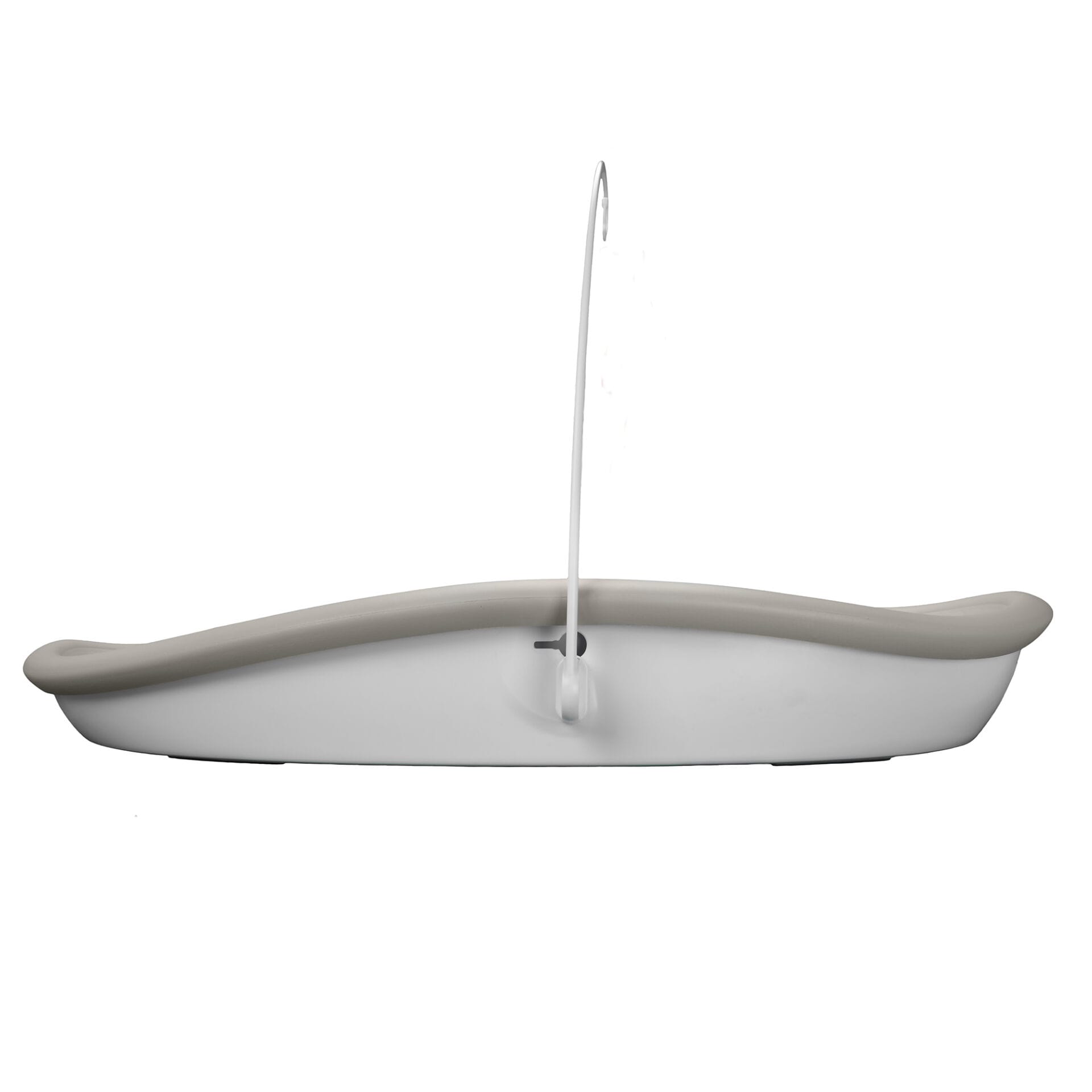 Beige changing pad with a hook on a white background