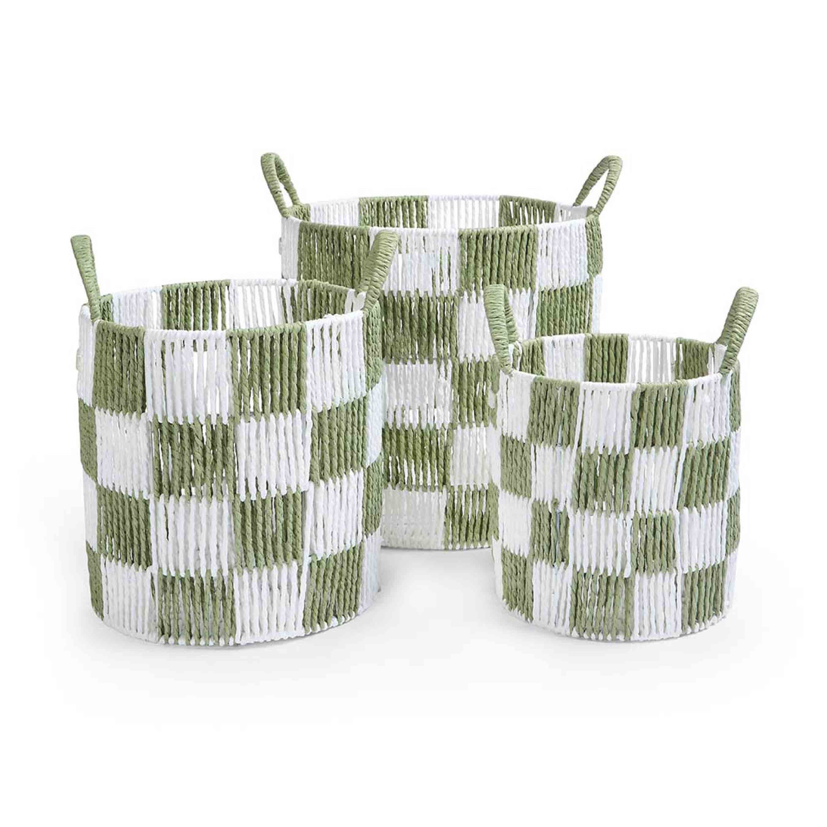 Avery Row Sage Checkerboard Storage Basket Set of 3 – Tinker & Tot