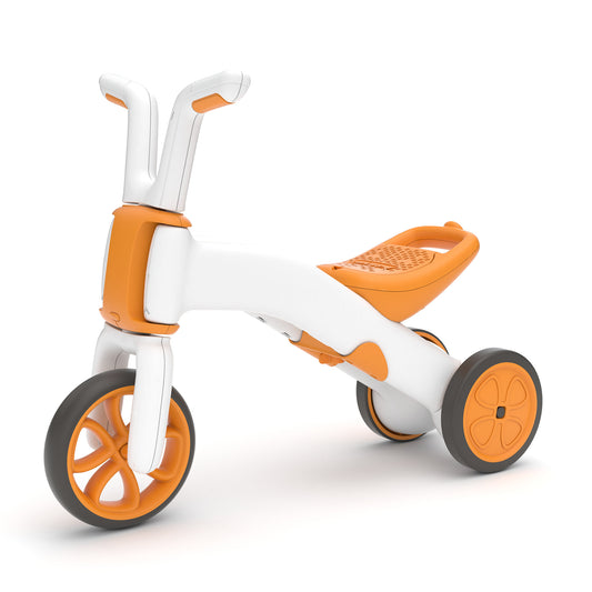 White and orange tricycle on a white background