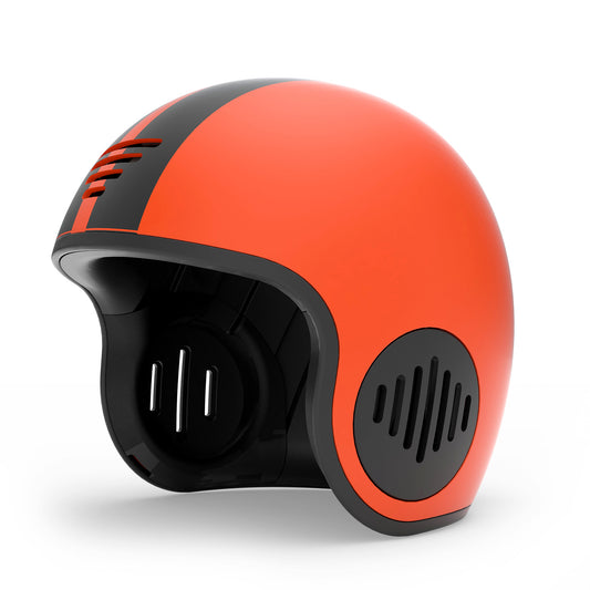 Orange and black helmet on a white background