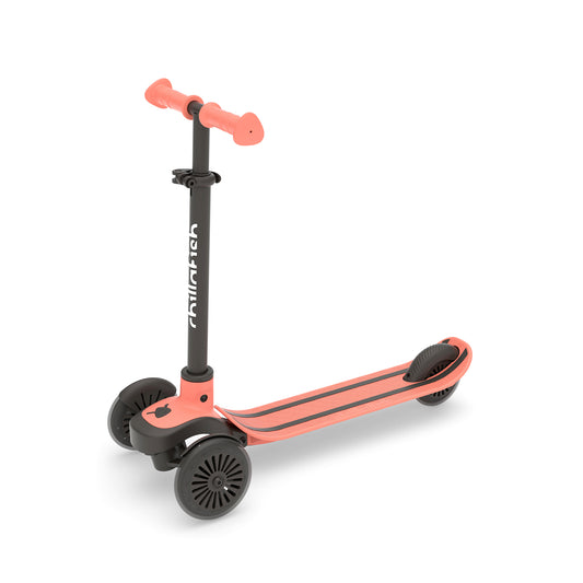 Pink scooter with black accents on a white background