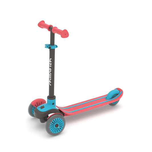 Children's scooter with pink and blue design on a white background