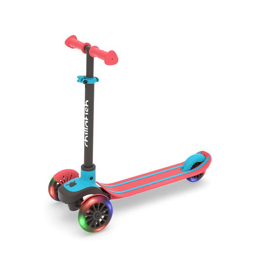 Colorful scooter with rainbow wheels on a white background