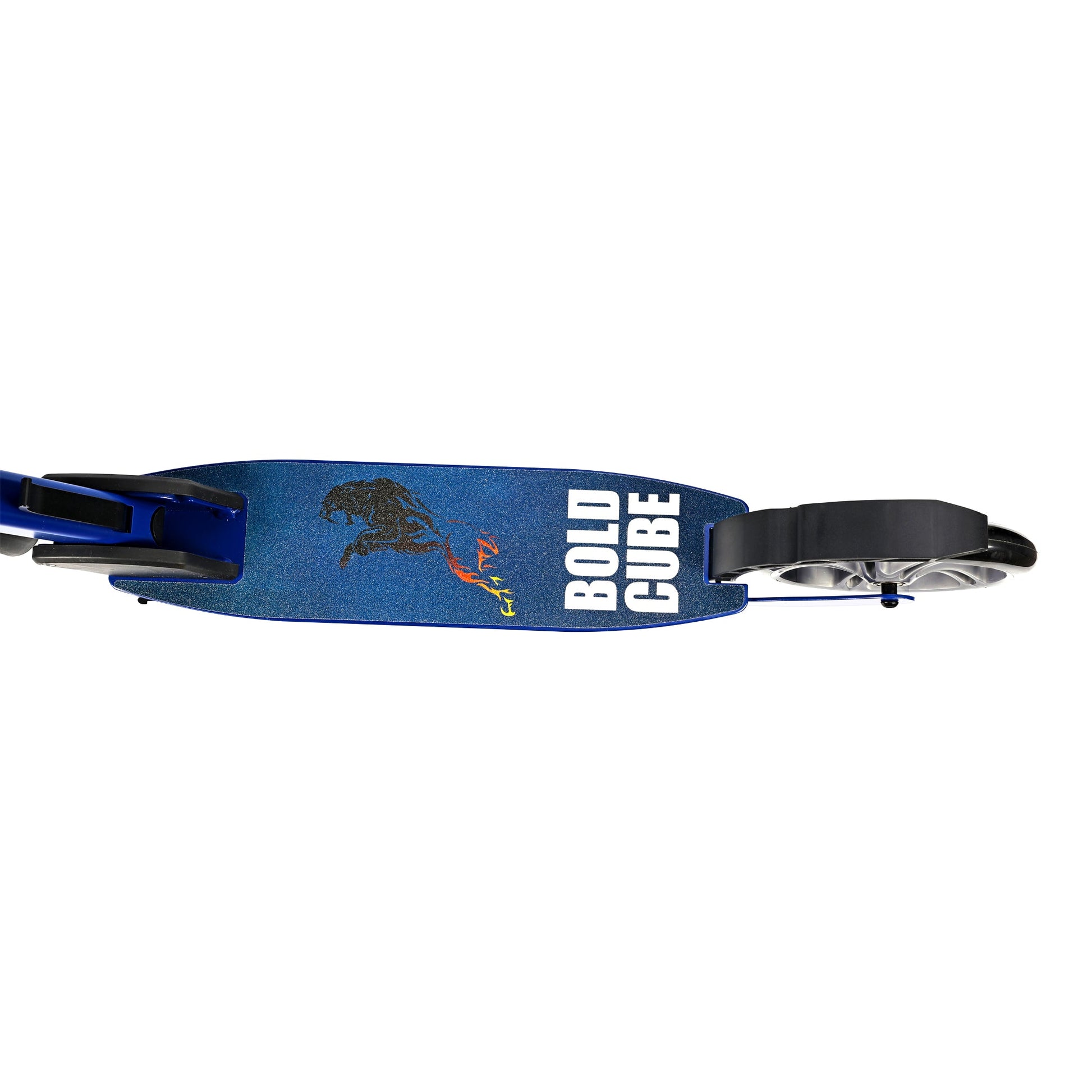 Blue scooter with 'Bold Cube' branding on a white background