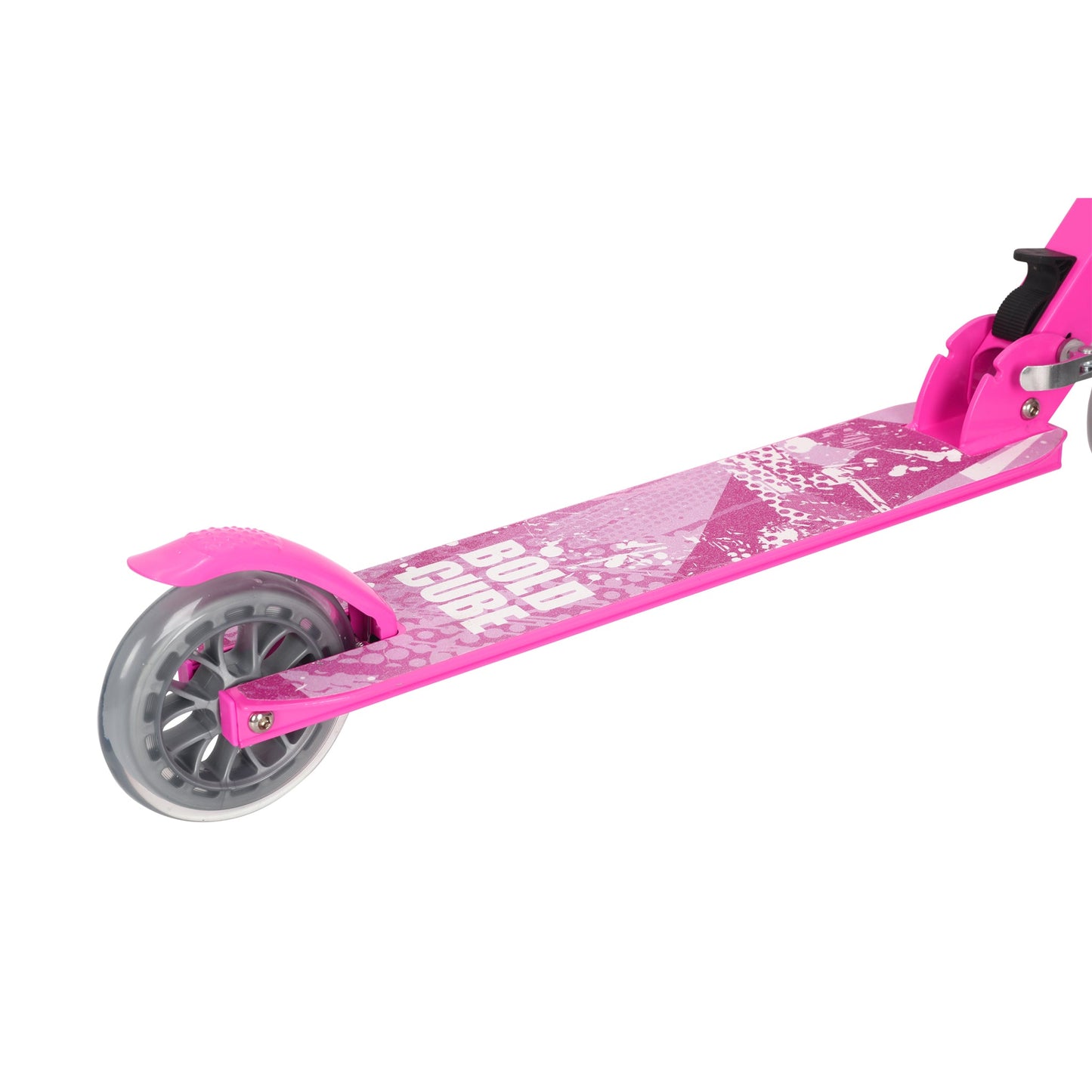 Pink scooter with white floral design on a white background