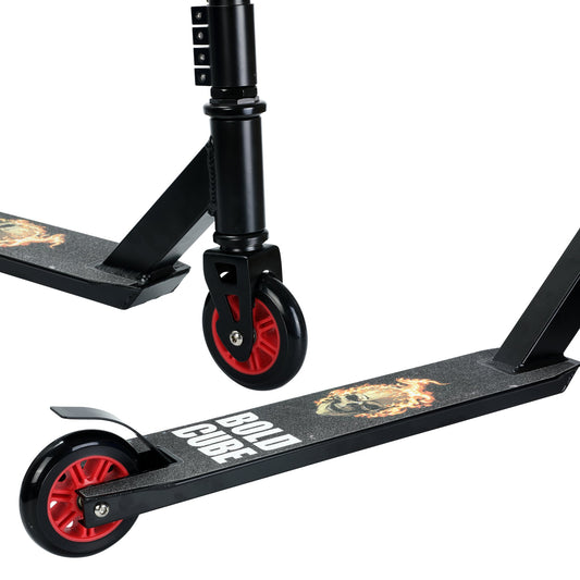 Black scooter with red wheels on a white background