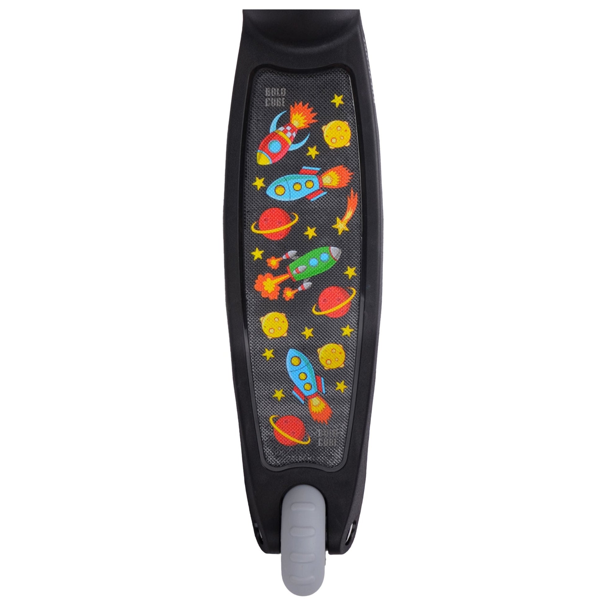 Children's scooter with space-themed design on a white background