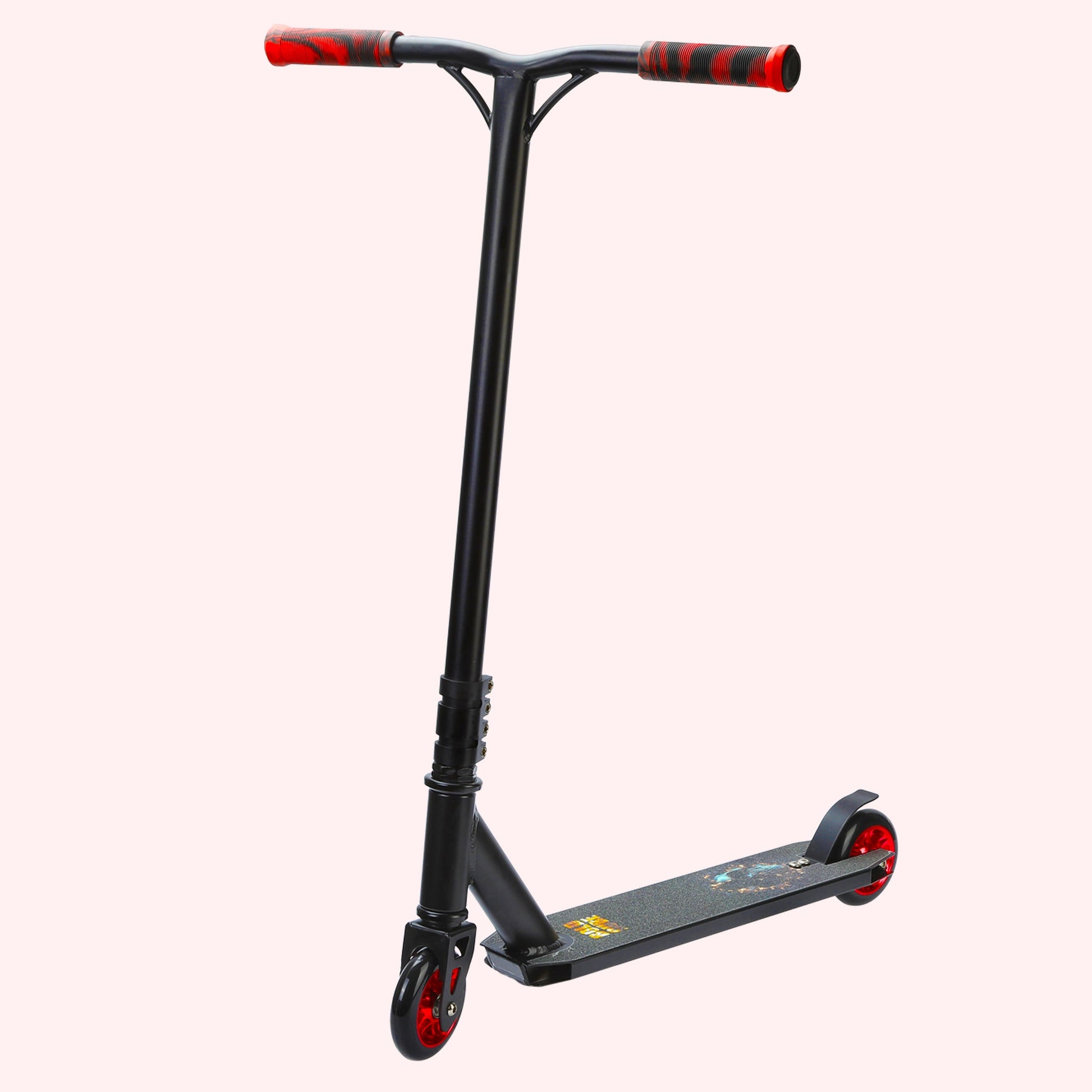 Black scooter with red accents on a white background