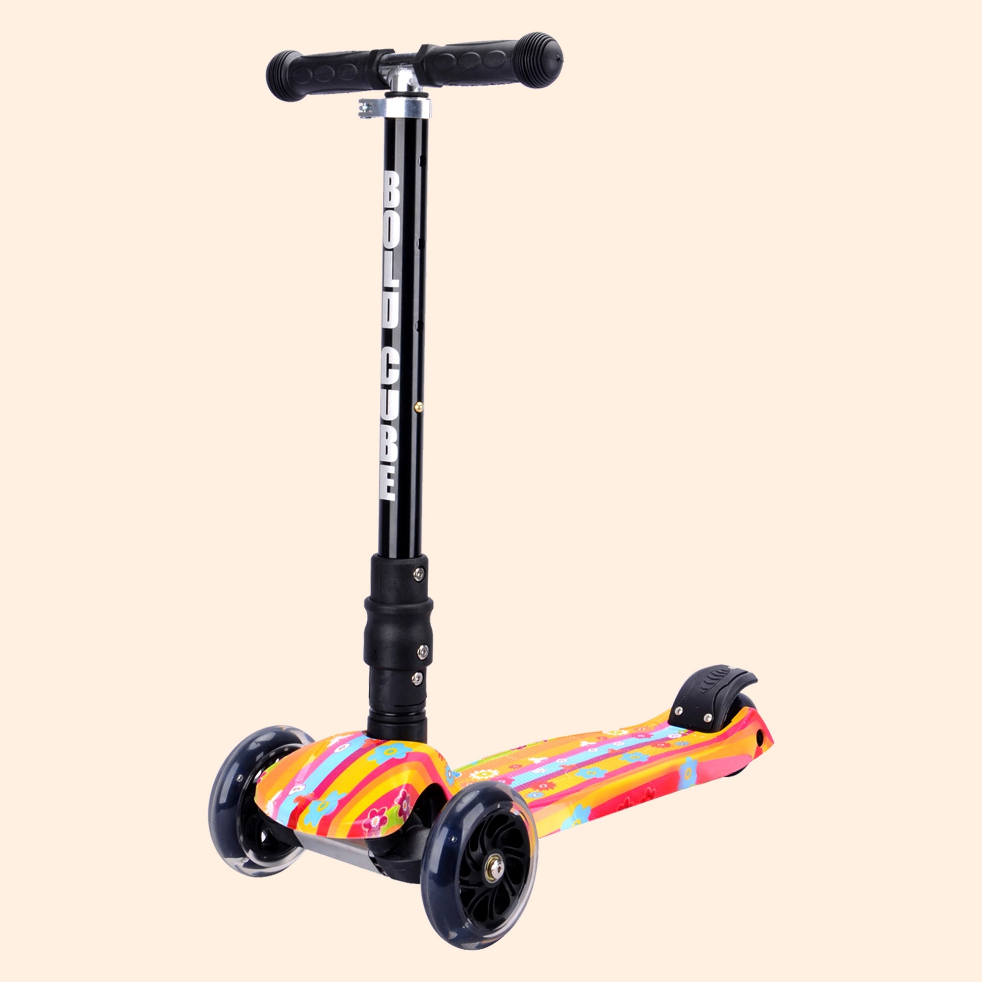 Colorful scooter with a black handle on a beige background