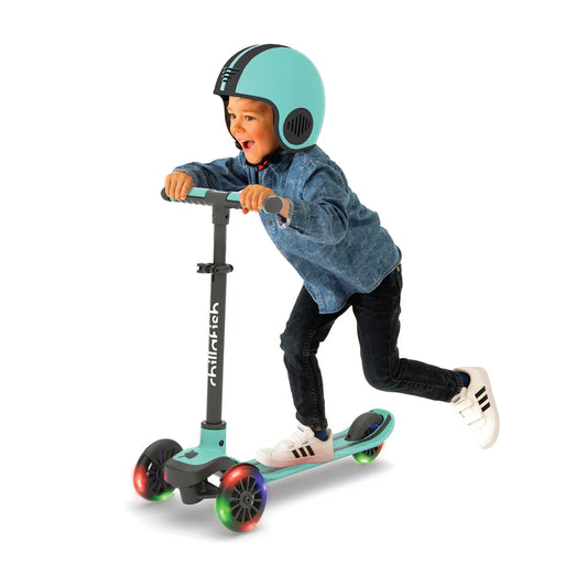 Child on scooter with glowing wheels 