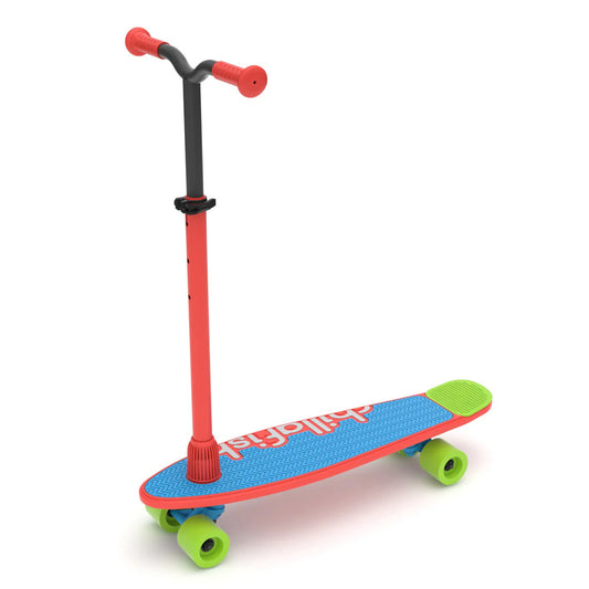 Red black blue and green scooter