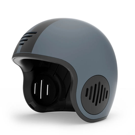 Gray and black helmet on a white background