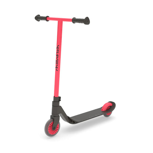 Red and black scooter on a white background